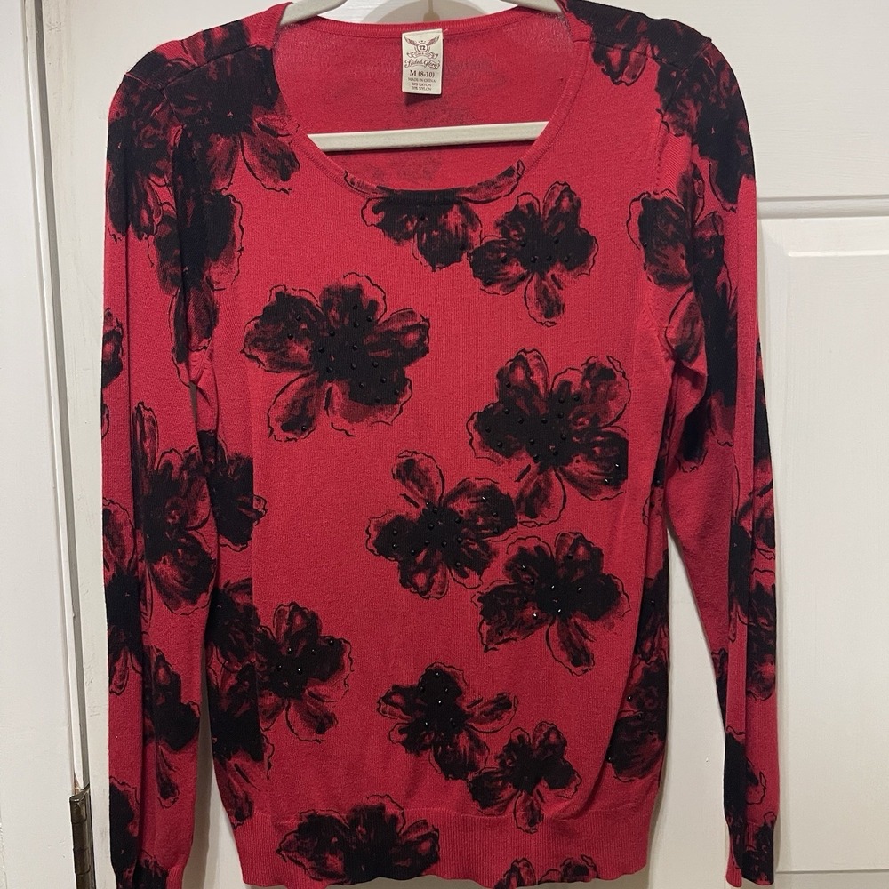 Faded Glory Red Sweater Med Valentine Weeked Office Light Weight Sweater